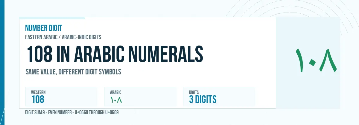 108 in Arabic numerals shown as ١٠٨