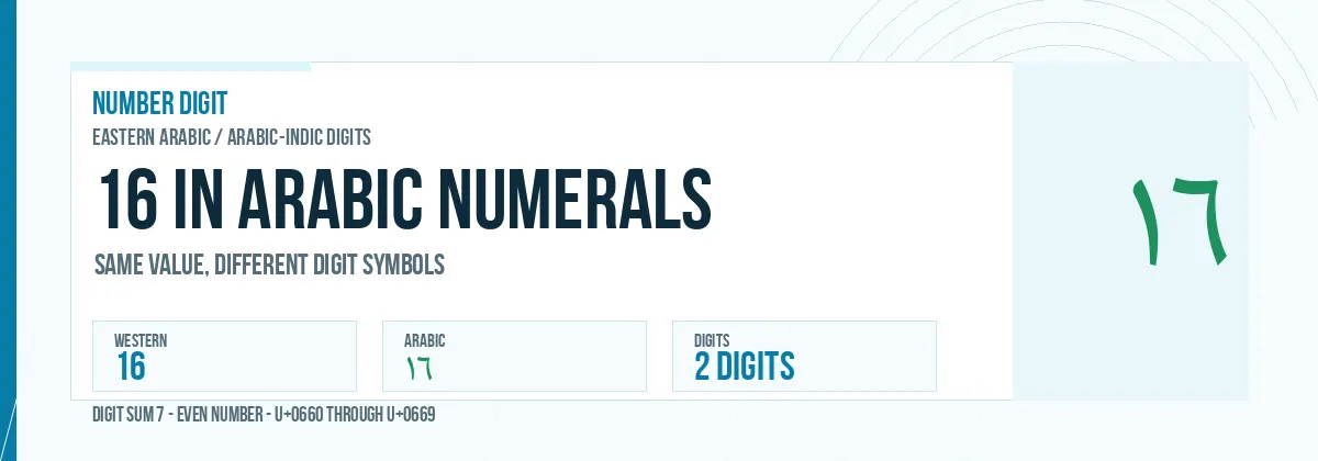16 in Arabic numerals shown as ١٦