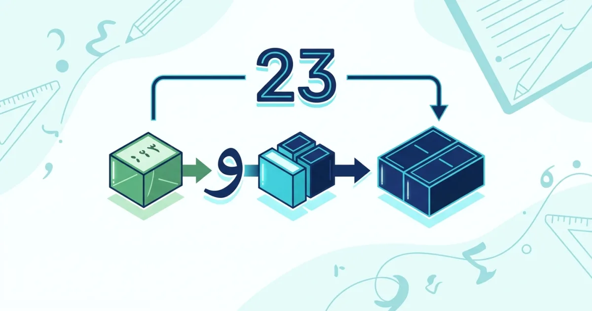 An educational diagram showing the word structure of the Arabic compound number 23, breaking it down into three, the connector waw, and twenty.